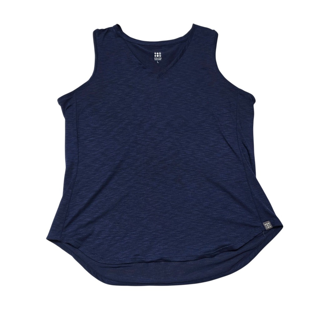Title Nine Tank Top Womens Large Navy Blue V-Neck Slub Knit Activewear